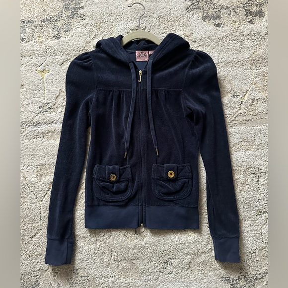 Juicy Couture Tops - Juicy Couture Navy Terry Zip Up